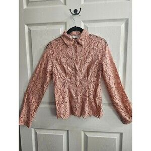 Zara Women's Pink Long Sleeve Button-Up Lace Shirt Size S Romantic Whimsy Fairy